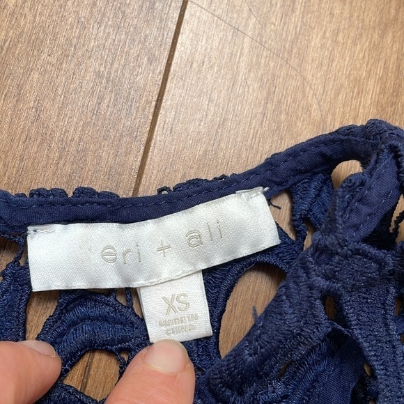 Anthropologie ERI + ALI Lattice Lace Navy Blue Fit N’ Flare Dress shortsleeve XS - Picture 15 of 16